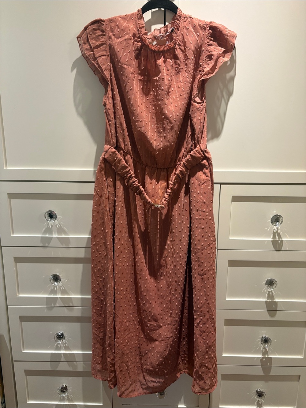 Rust Pink Textured Ruffle Midi Dress - Women